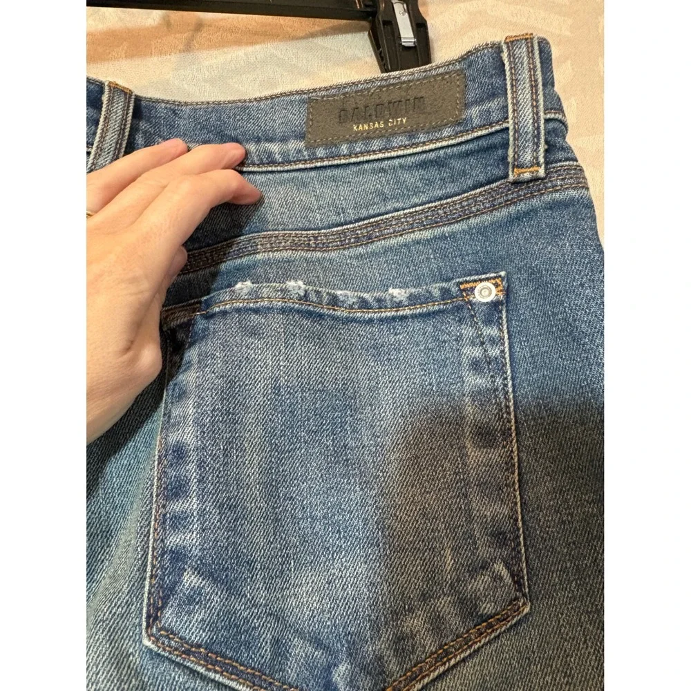 Baldwin Jeans Women's Blue Denim Distressed Knee Straight Leg Jeans Size‎ 28